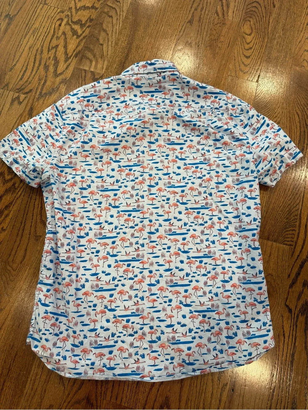J. Crew Short-sleeve flamingo-print flex casual shirt large